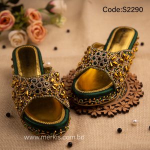S2290 | Green Stone Work Bridal Heel Shoes |  Bridal Footwear
