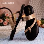 S2324 | Black Flat Sandal With Glittery Strap | BD Online